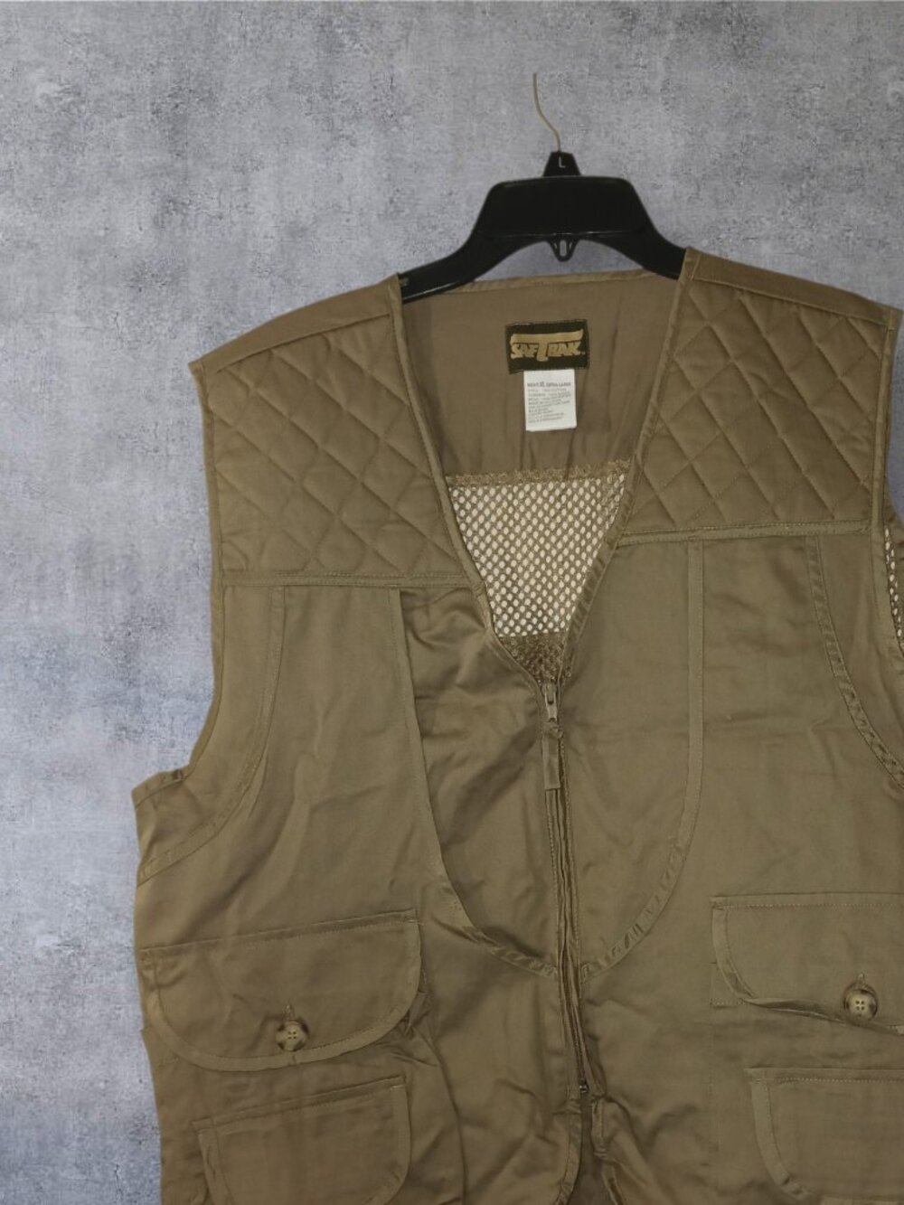 Saf-T-Bak Hunting Fishing Utility Vest Men's XL Khaki Multi-Pocket Outdoor Vest
